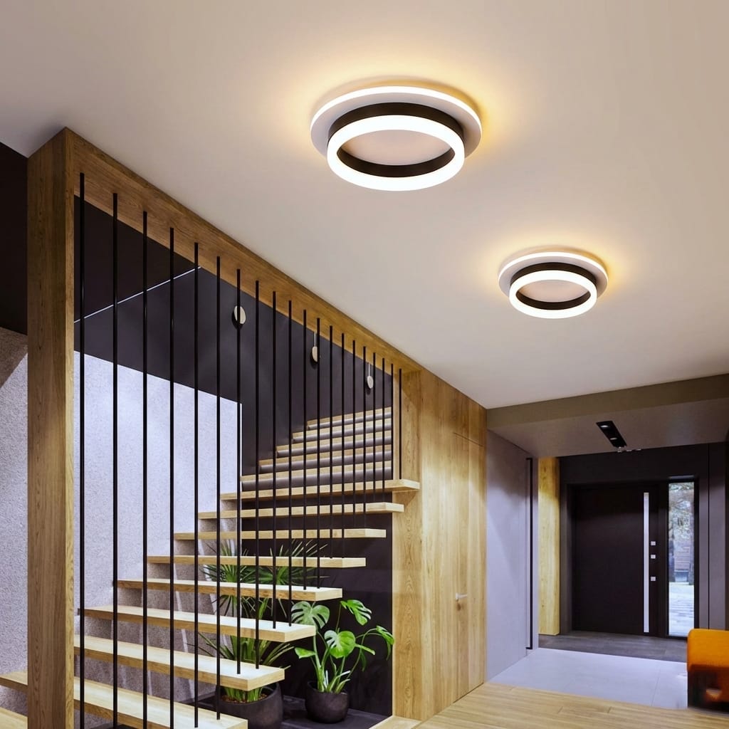 Lustra LED tavan RING neagra 50W, echivalent 200W, lustra rotunda minimalista 20cm