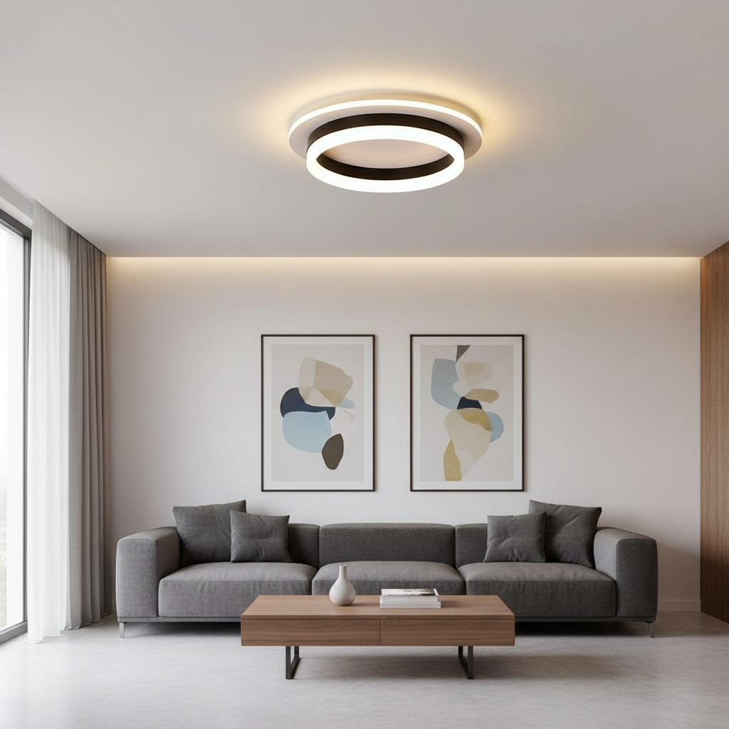 Lustra LED tavan RING neagra 50W, echivalent 200W, lustra rotunda minimalista 20cm
