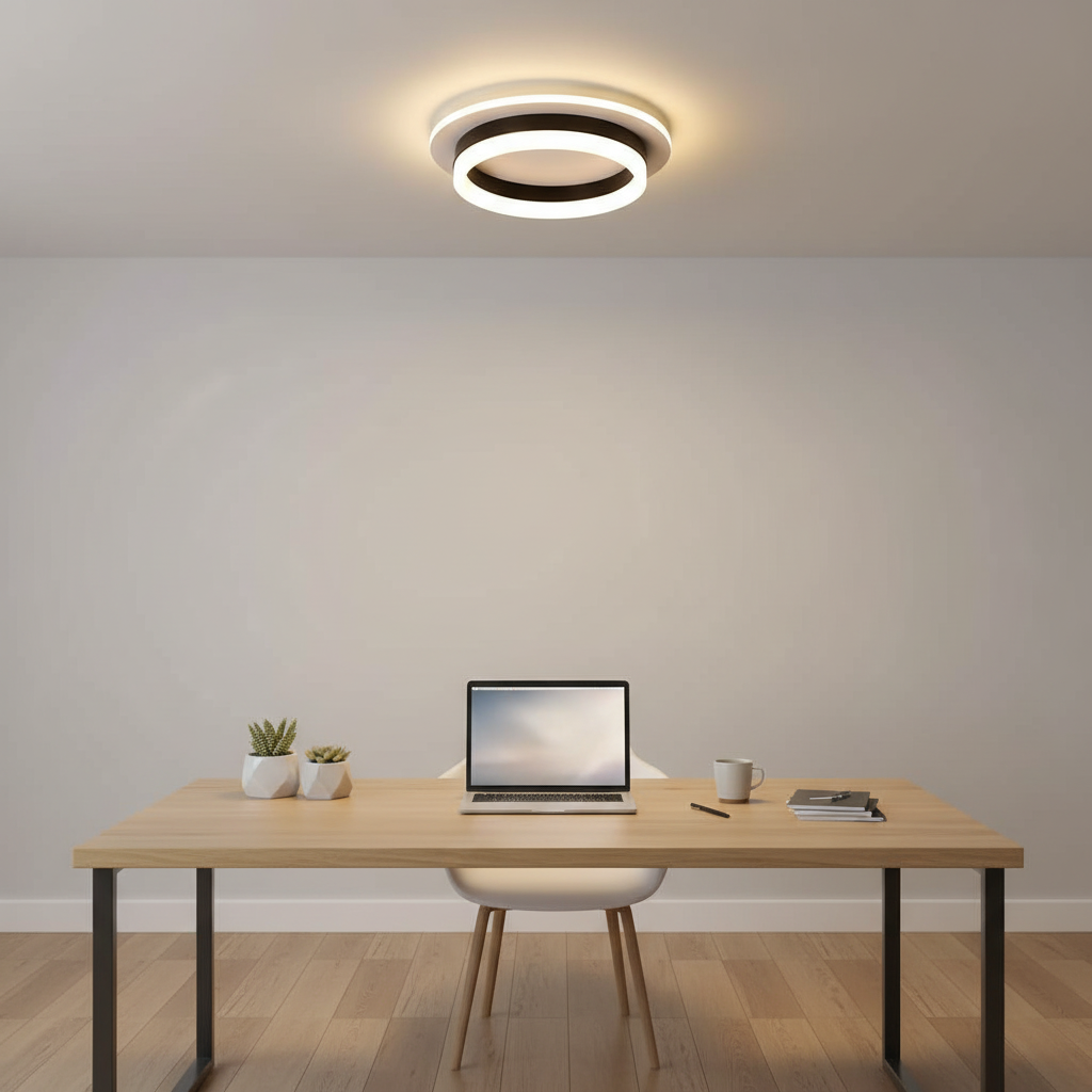 Lustra LED tavan RING neagra 50W, echivalent 200W, lustra rotunda minimalista 20cm