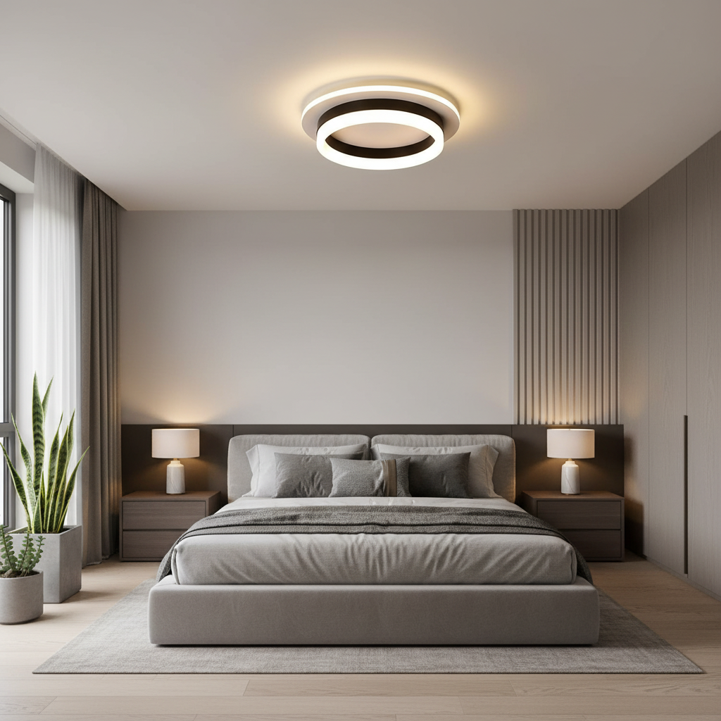 Lustra LED tavan RING neagra 50W, echivalent 200W, lustra rotunda minimalista 20cm