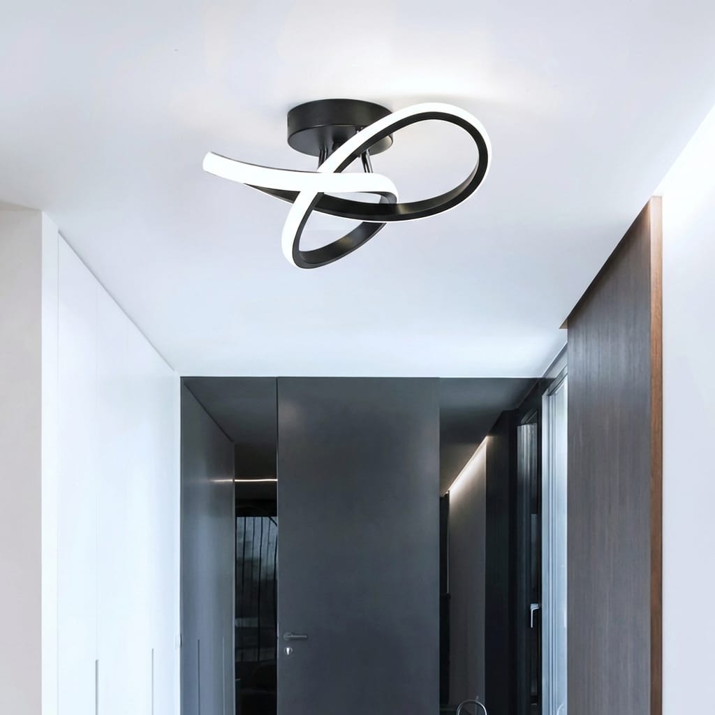Lustra LED tavan TWO RINGS neagra 48W, echivalent 200W, lustra rotunda moderna 25cm