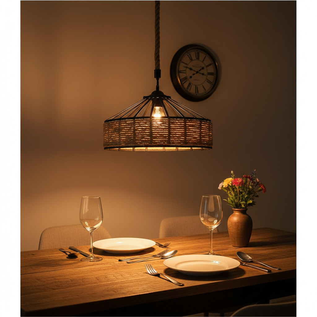 Lustra vintage cu franghie, soclu E27, suspendata, retro pentru living, dining, bar