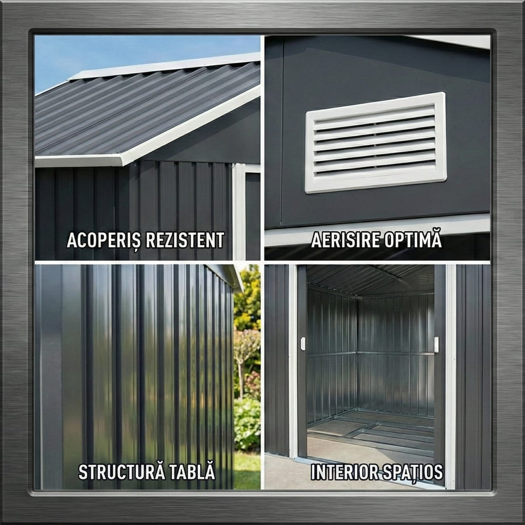 Magazie de Grădină din Oțel Galvanizat cu Uși Glisante, 213x130 cm, Ventilată