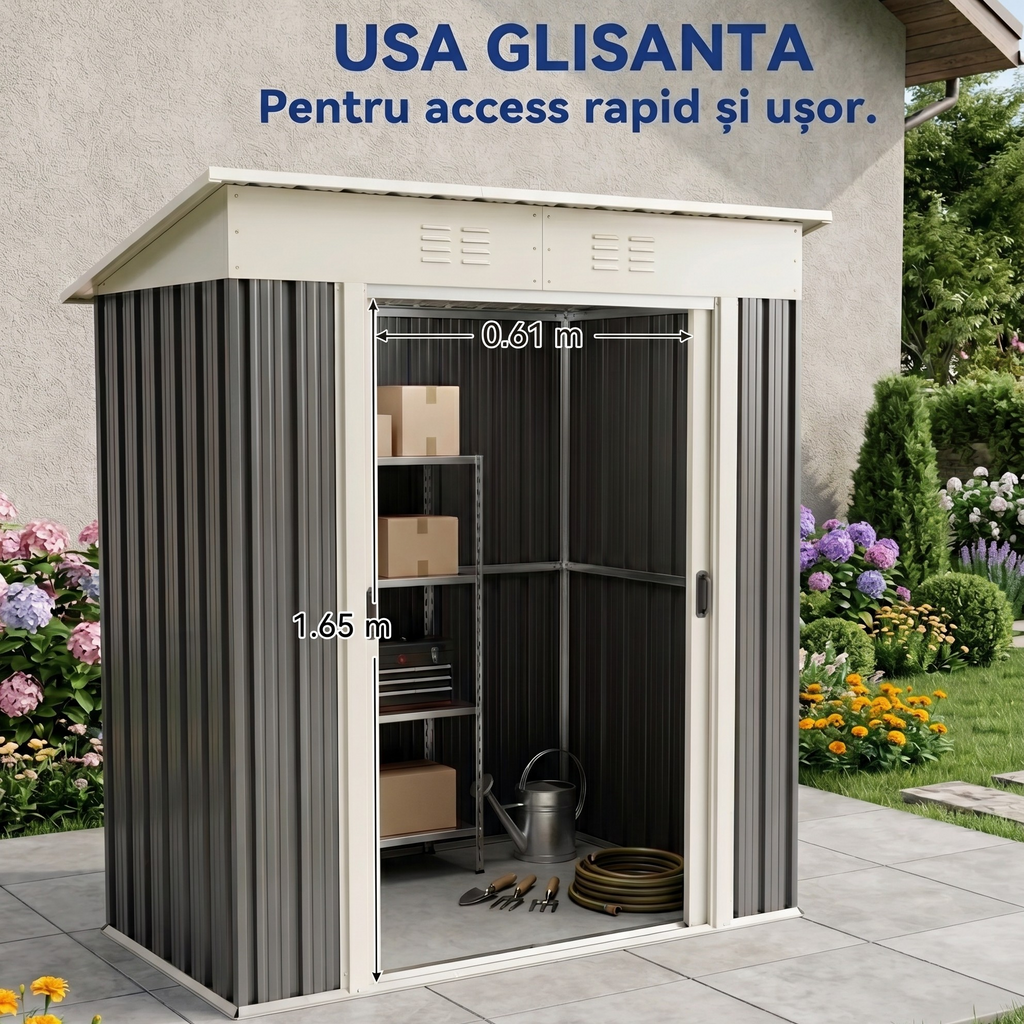 Magazie de Scule din Oțel Galvanizat cu Ușă Glisantă, 163x89x182 cm, Negru