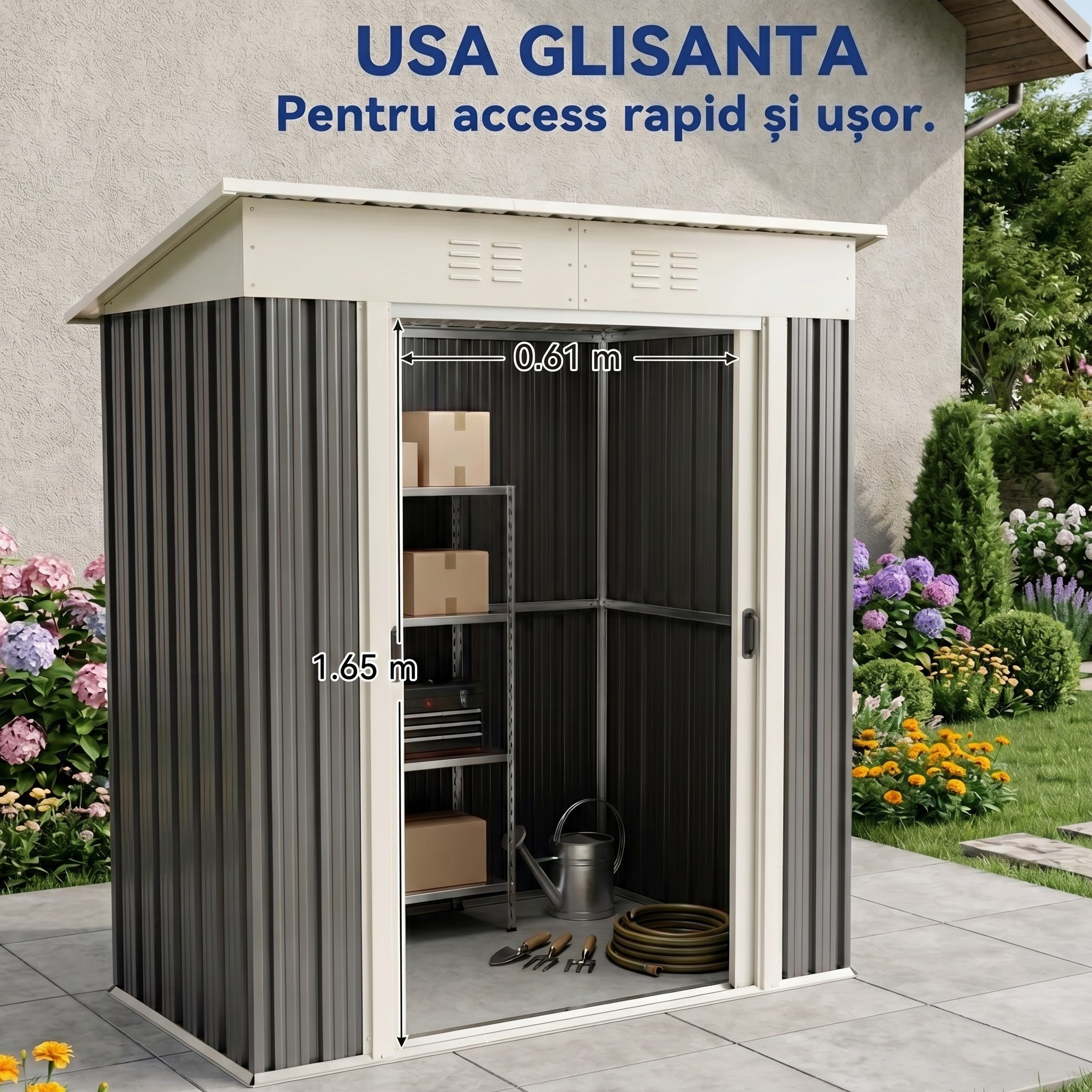 Magazie de Scule din Oțel Galvanizat cu Ușă Glisantă, 163x89x182 cm, Negru