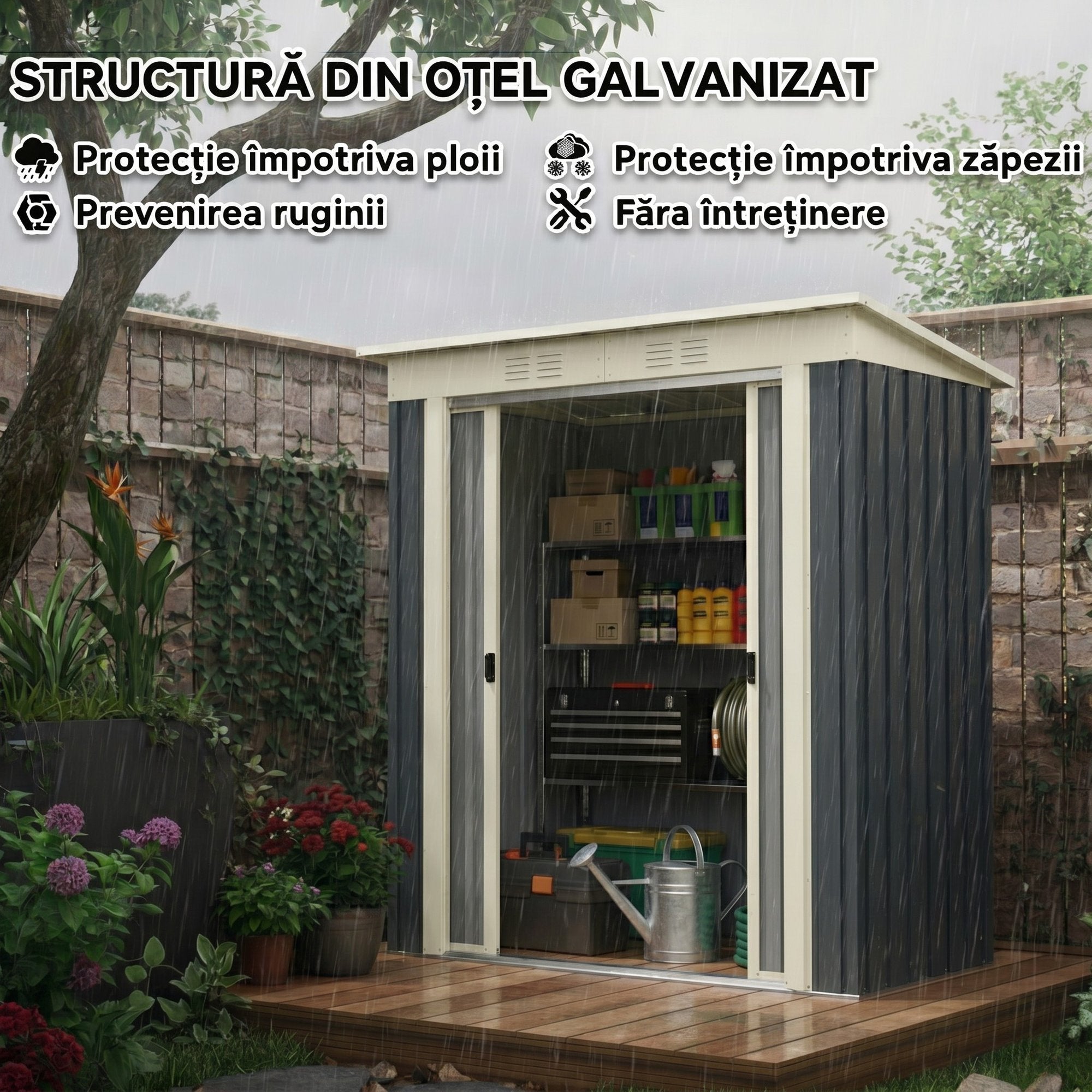 Magazie de Scule din Oțel Galvanizat cu Ușă Glisantă, 163x89x182 cm, Negru