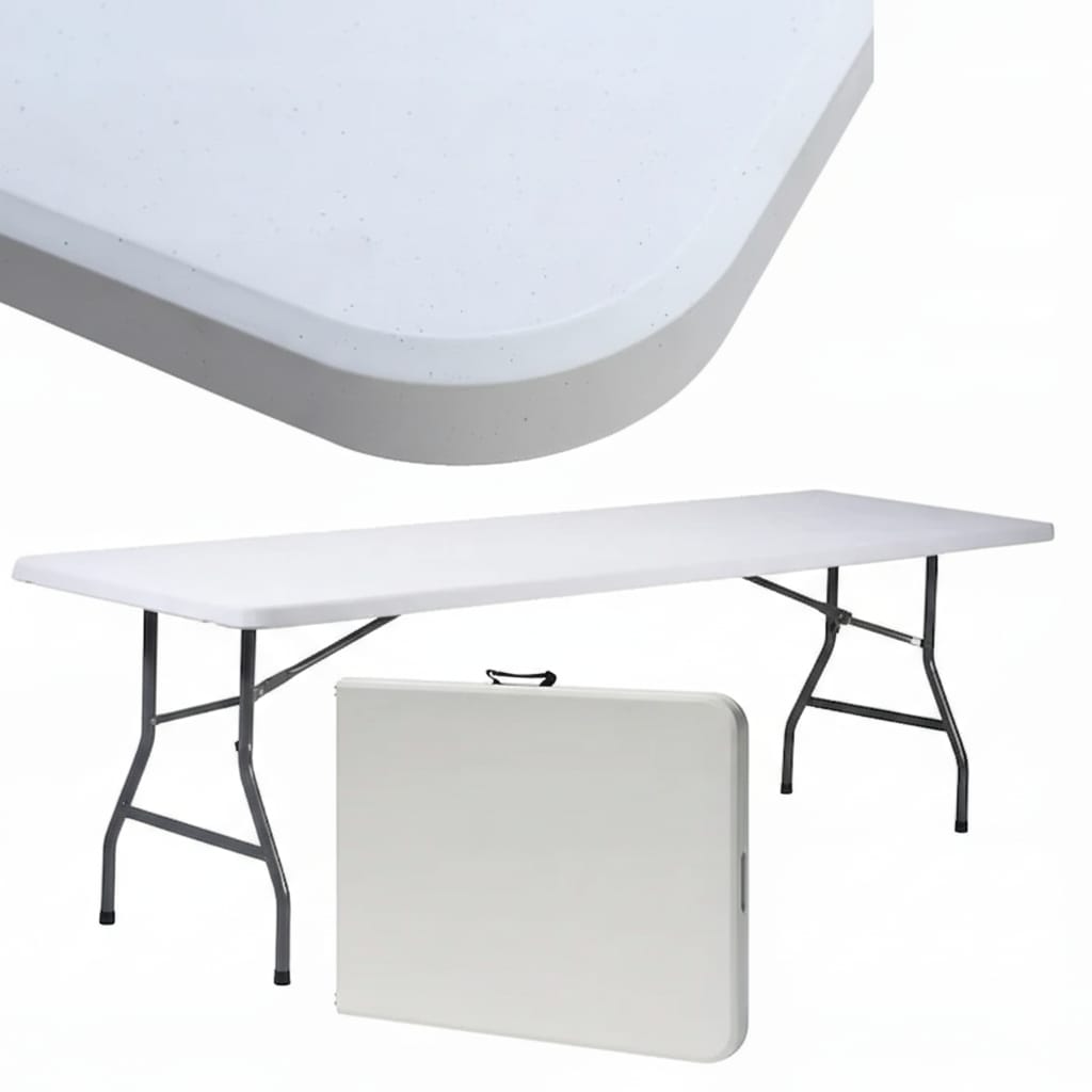 Masa pliabilă multifuncțională VERDA, 6-8 persoane, din oțel și HDPE, 180x72x75cm, albă