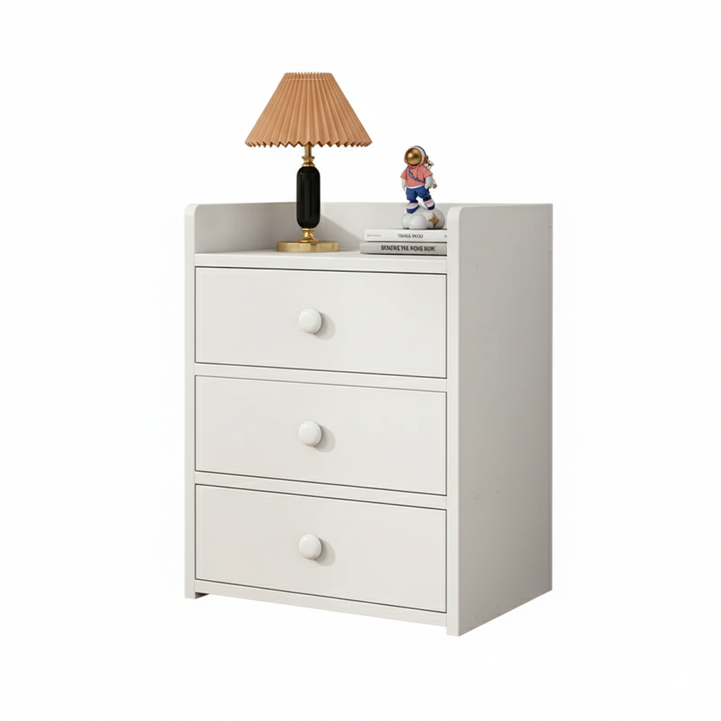 Noptiera Compacta Alba cu 3 Sertare, 40x32x58cm