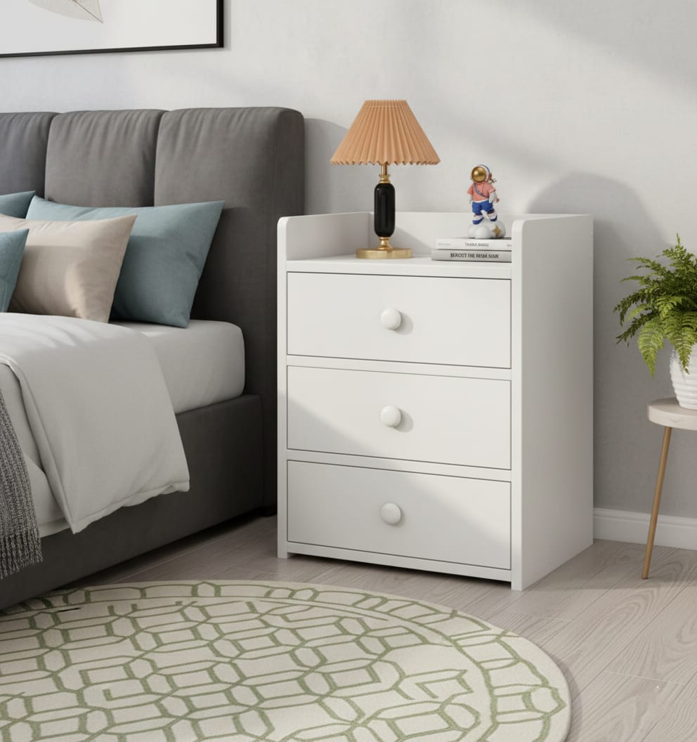 Noptiera Compacta Alba cu 3 Sertare, 40x32x58cm