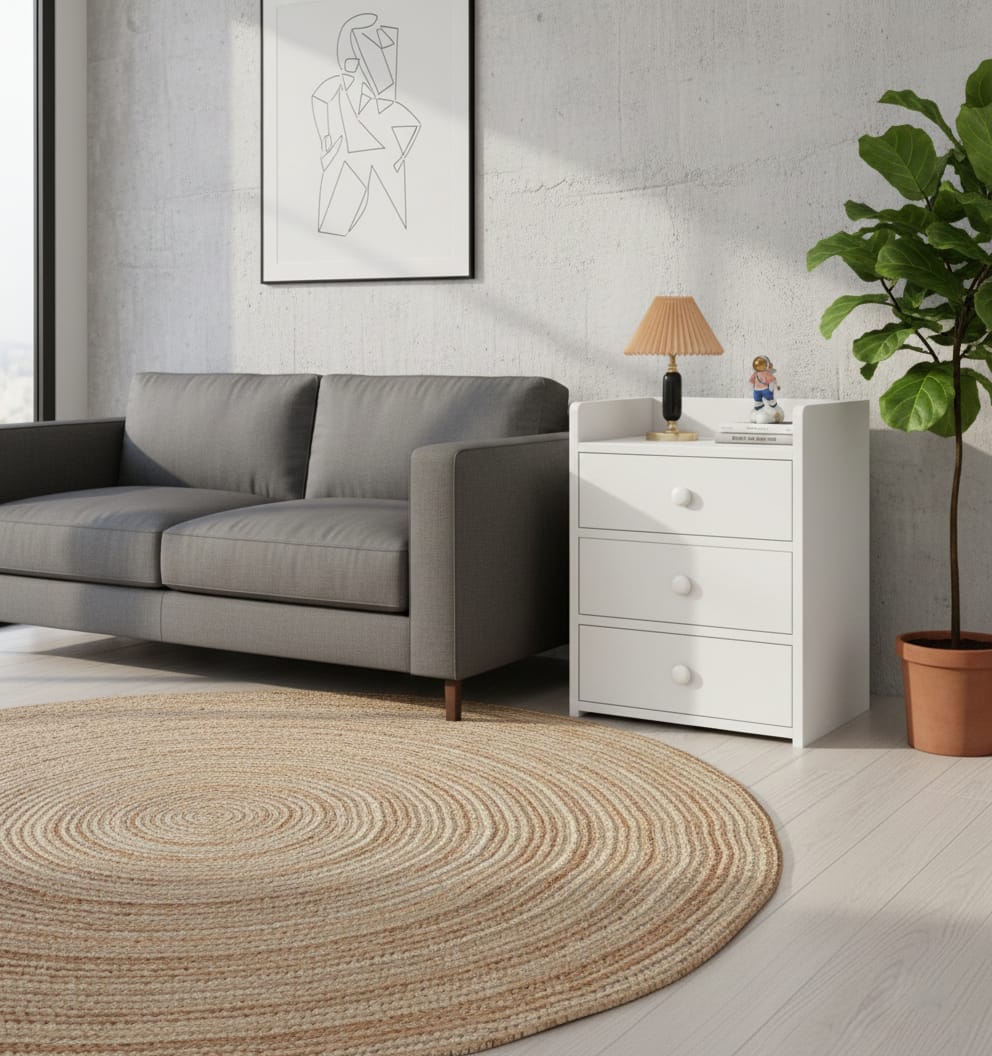 Noptiera Compacta Alba cu 3 Sertare, 40x32x58cm
