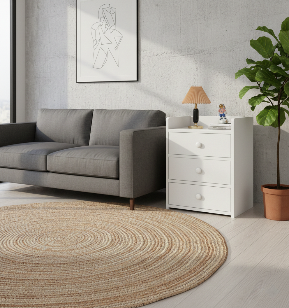 Noptiera Compacta Alba cu 3 Sertare, 40x32x58cm