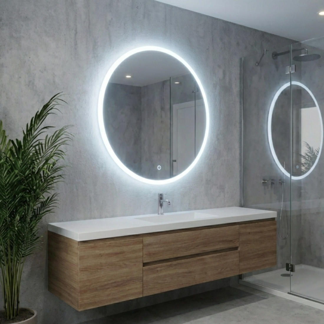 Oglindă LED premium cu senzor touch pentru baie, diametru 80 cm, design modern