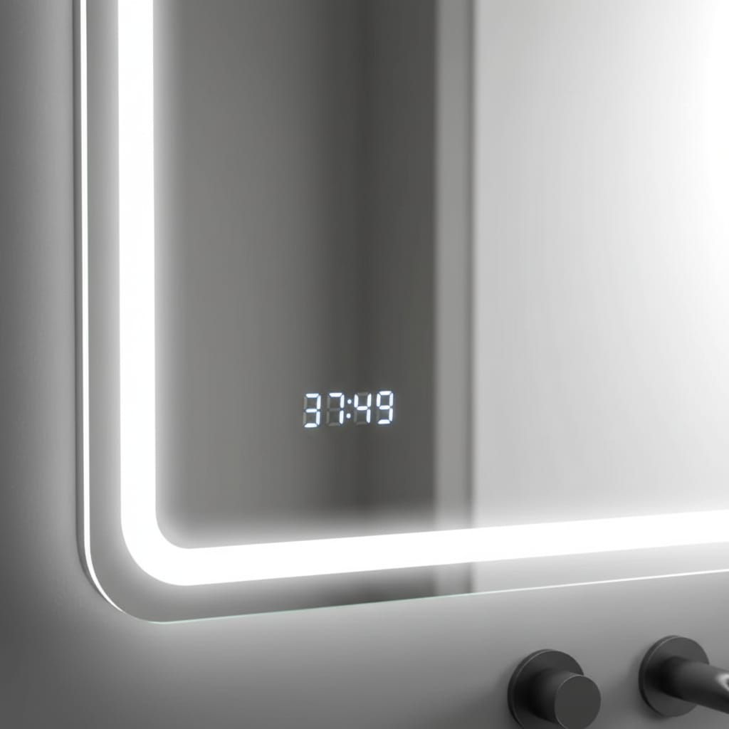 Oglinda touch pentru baie cu led in 3 culori, cu afisare ceas, antiaburire si boxa bluetooth