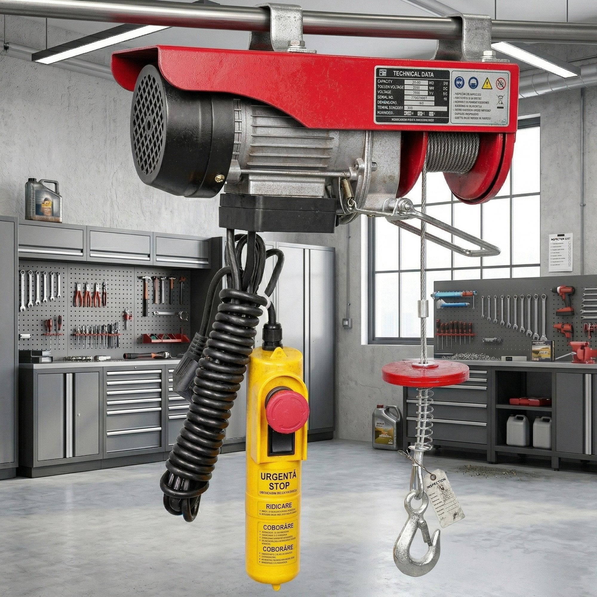 Palan Electric cu Cablu de Otel – Capacitate 250 kg, Motor 510W, Telecomandă 4.2 m