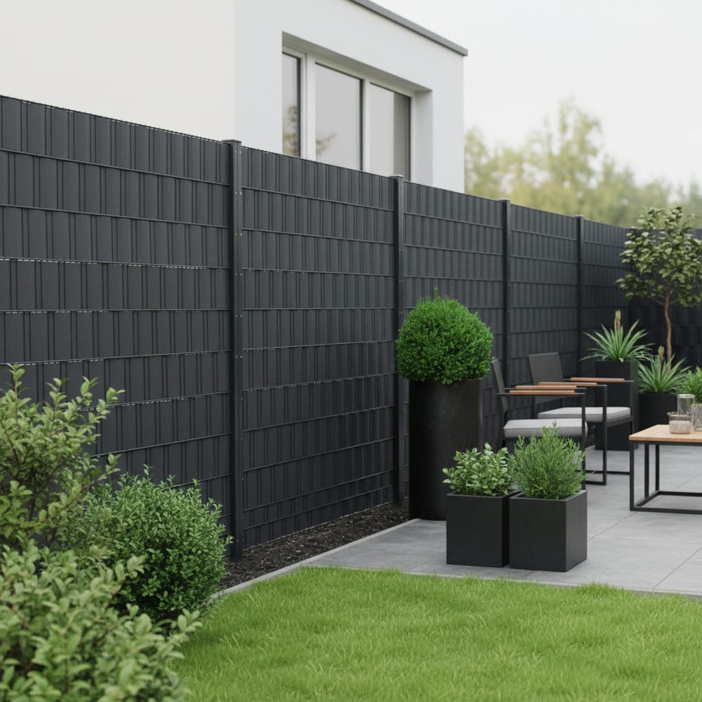 Panou gard intimitate gradina din PVC, 35 x 50 mm, gri antracit, protectie vant si vizibilitate