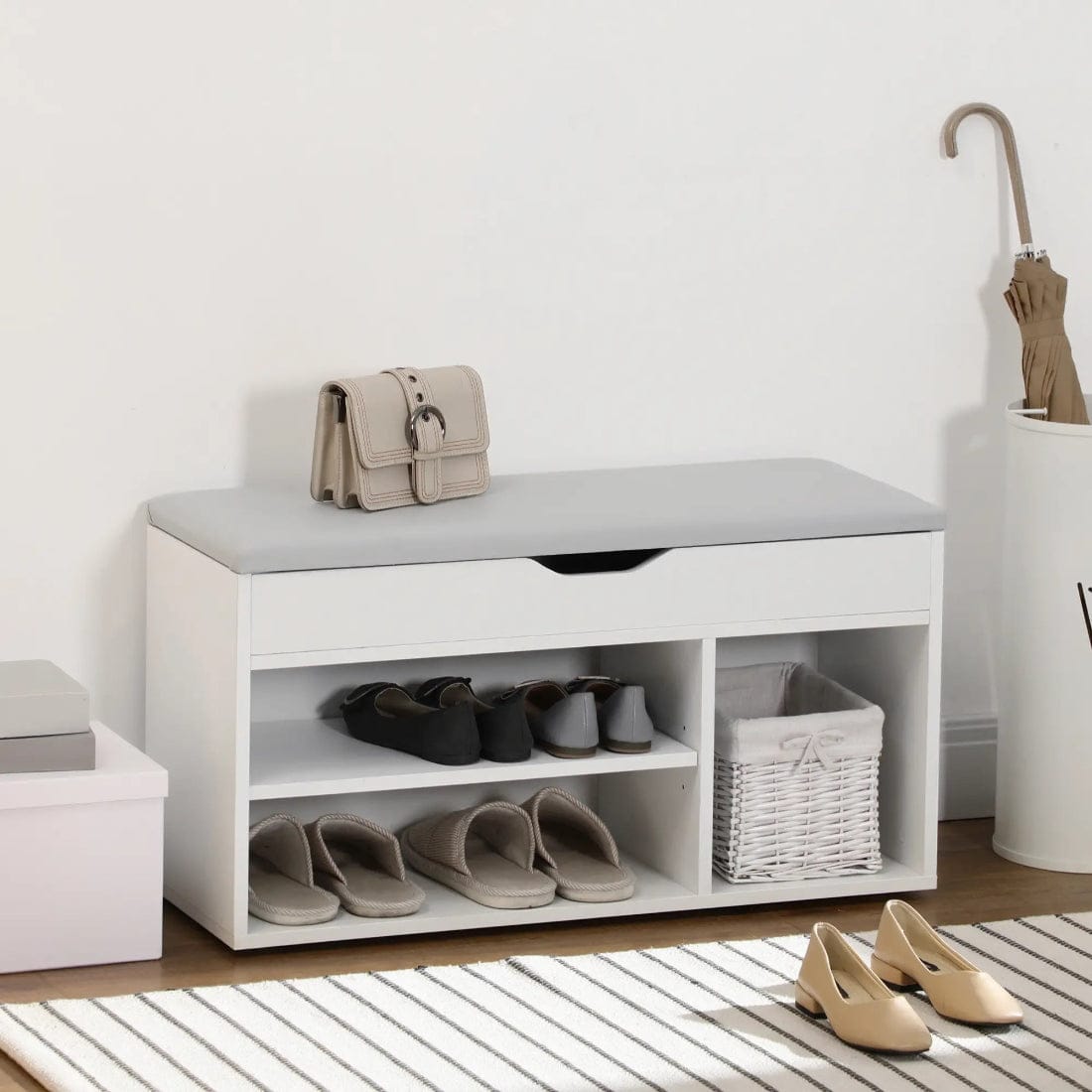 Pantofar Banchetă MDF cu Compartimente Deschise, Design Modern Space Saver
