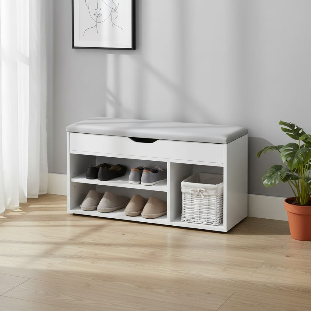 Pantofar Banchetă MDF cu Compartimente Deschise, Design Modern Space Saver