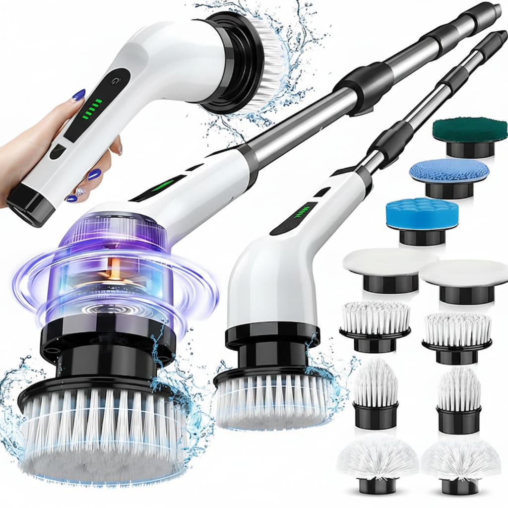 Perie electrica rotativa cu maner extensibil, 9 capete, 2 viteza
