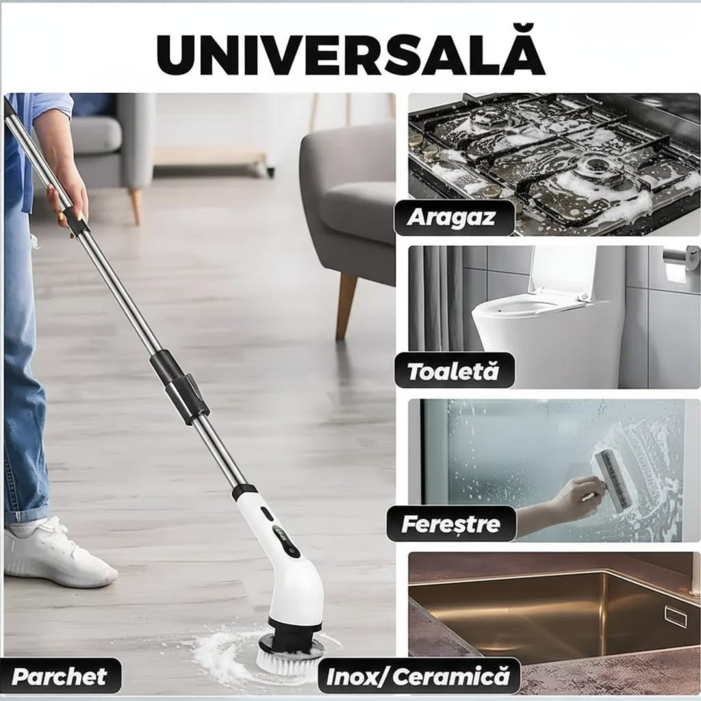 Perie electrica rotativa cu maner extensibil, 9 capete, 2 viteza