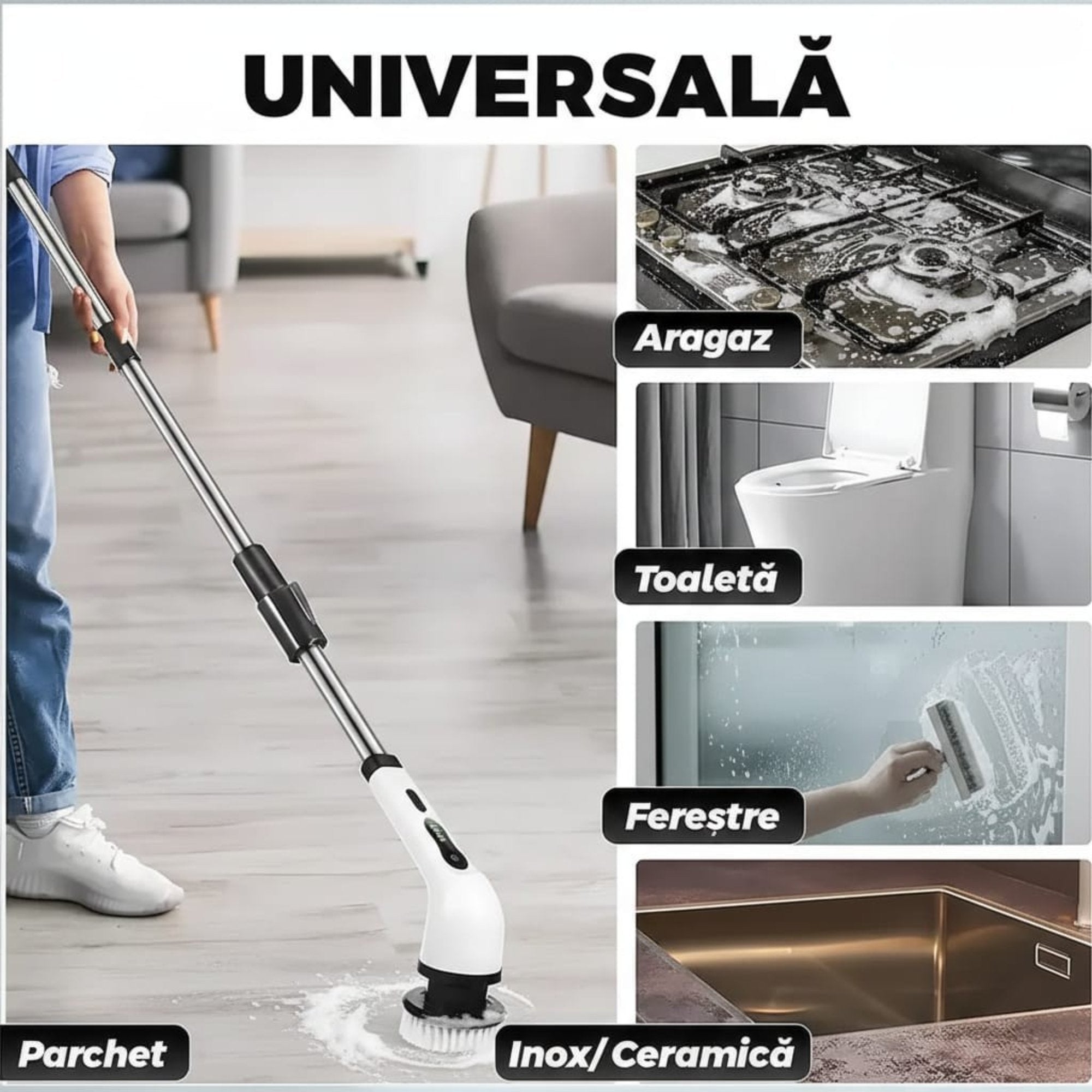 Perie electrica rotativa cu maner extensibil, 9 capete, 2 viteza