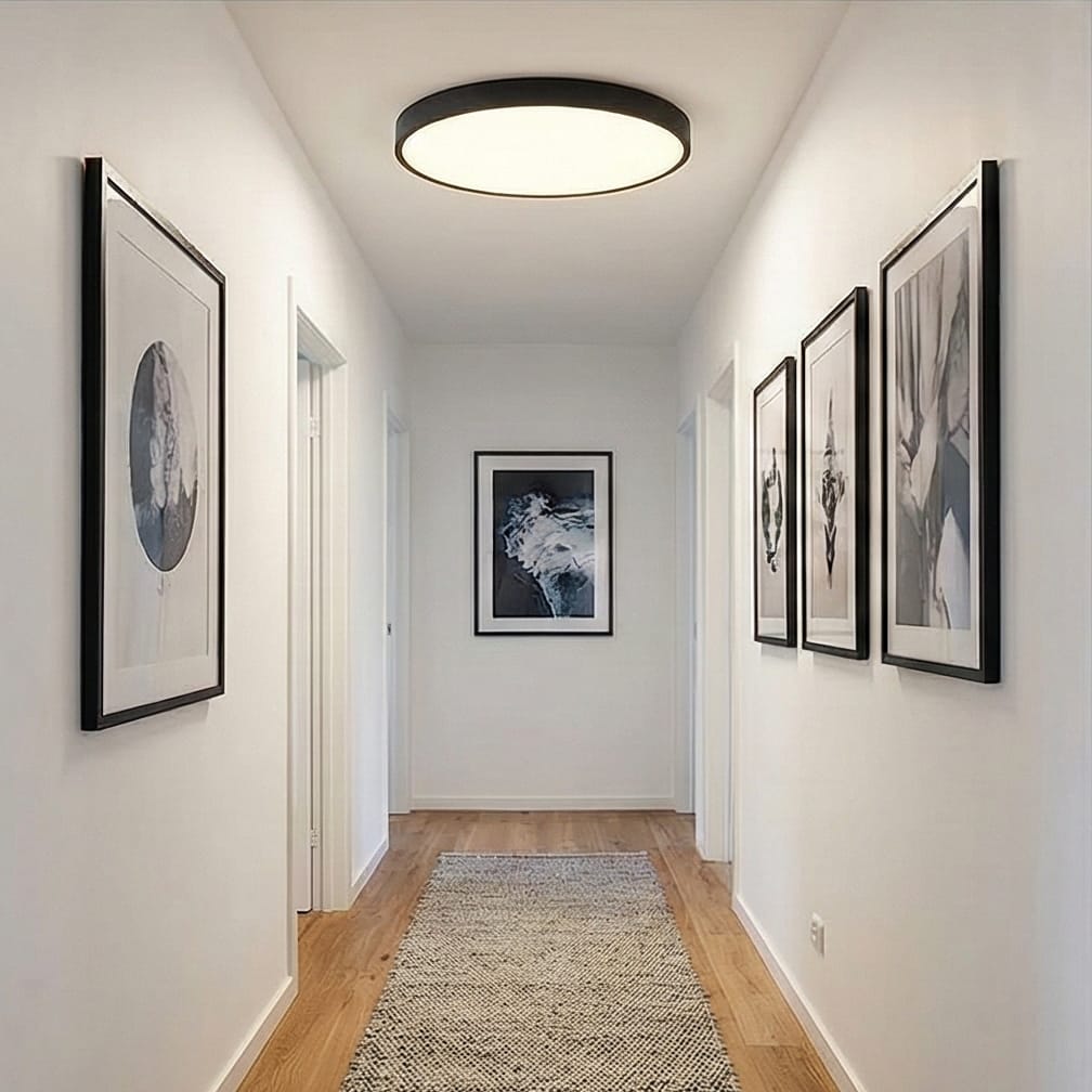 Plafonieră LED Rotundă 50 cm, Ultra Slim, Neagră, IP44 – Echivalent 600W