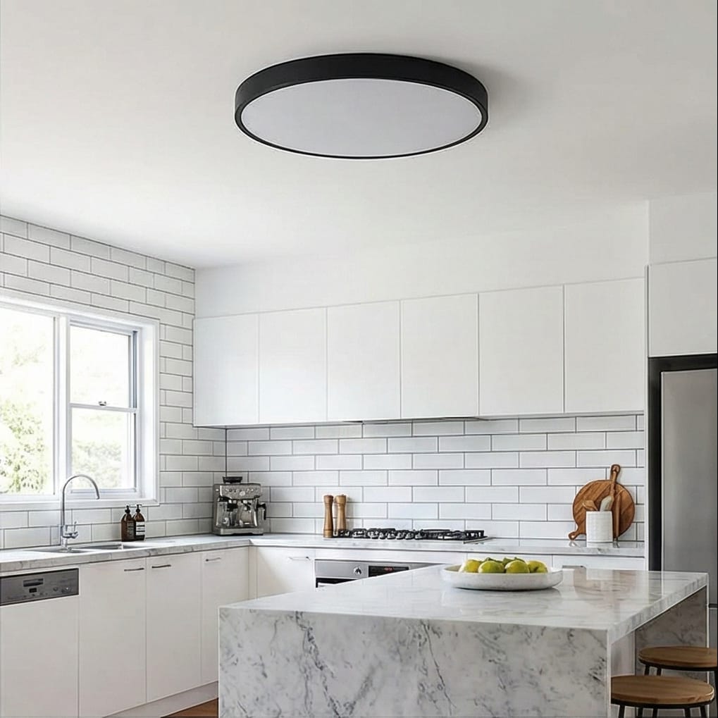 Plafonieră LED Rotundă 50 cm, Ultra Slim, Neagră, IP44 – Echivalent 600W