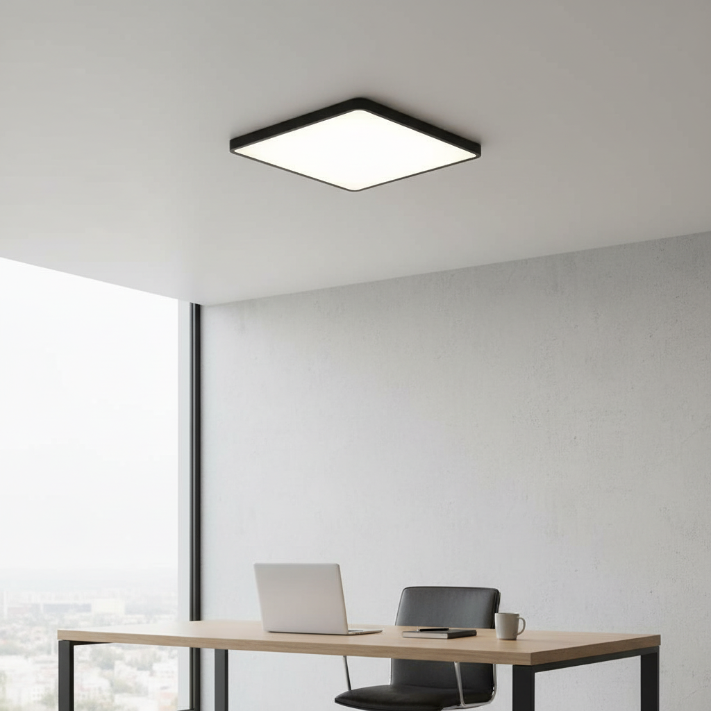 Plafoniera LED Ultra-Slim Patrata, 40W (Echiv. 400W), Negru Mat, Design Modern