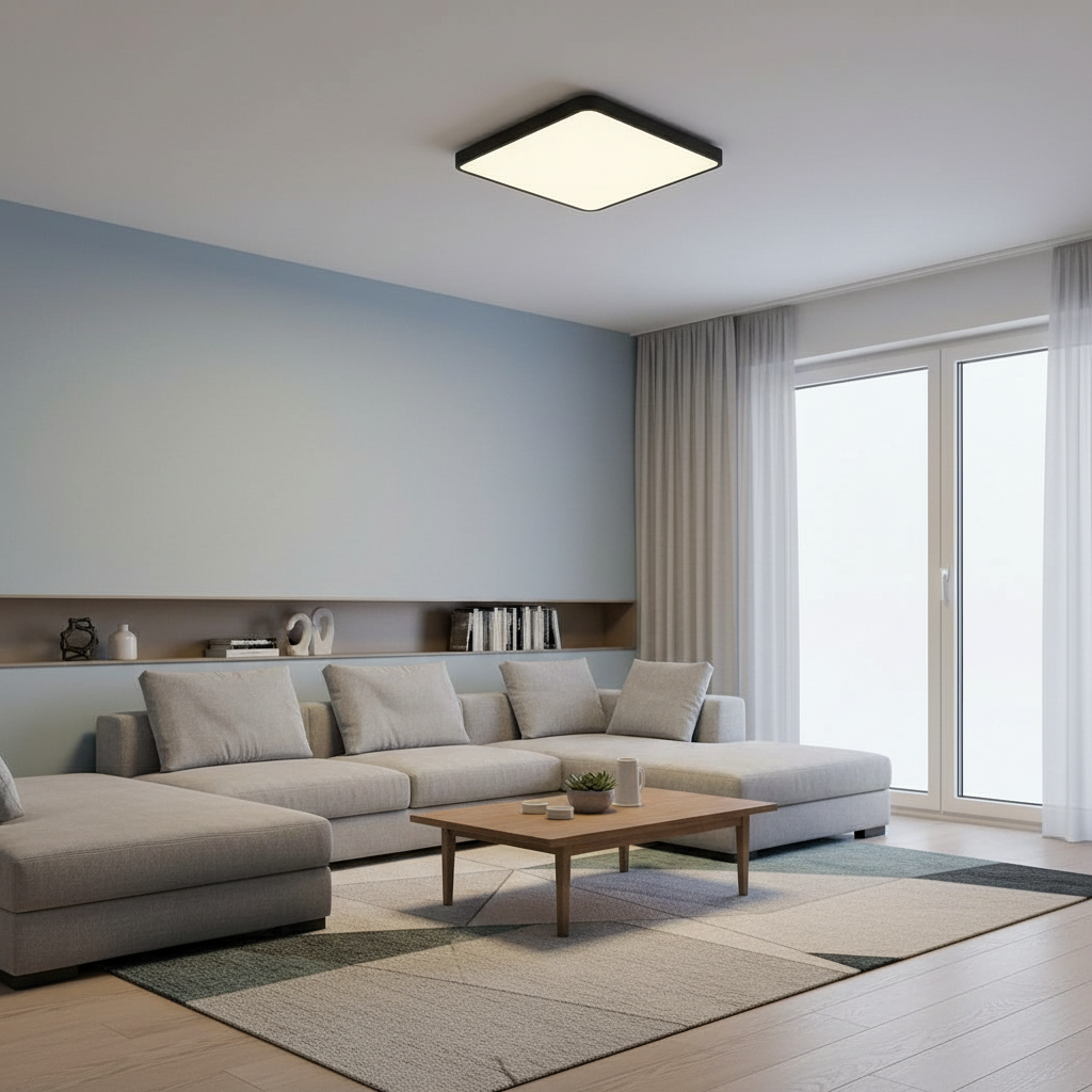 Plafoniera LED Ultra-Slim Patrata, 40W (Echiv. 400W), Negru Mat, Design Modern