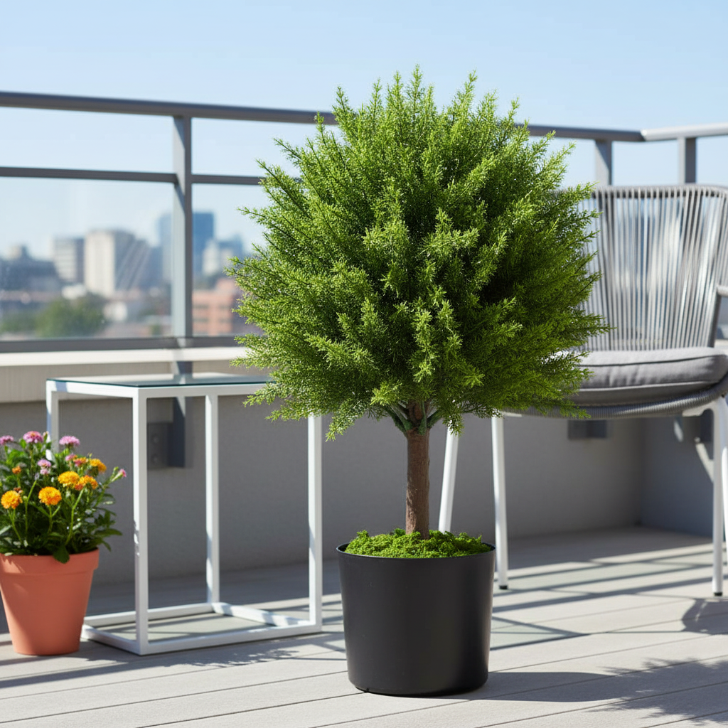 Planta Artificiala Cedru, Rezistenta la Raze UV cu Ghiveci, Ø14,5x55 cm, Verde