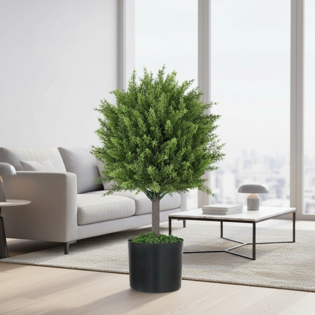 Planta Artificiala Cedru, Rezistenta la Raze UV cu Ghiveci, Ø14,5x55 cm, Verde