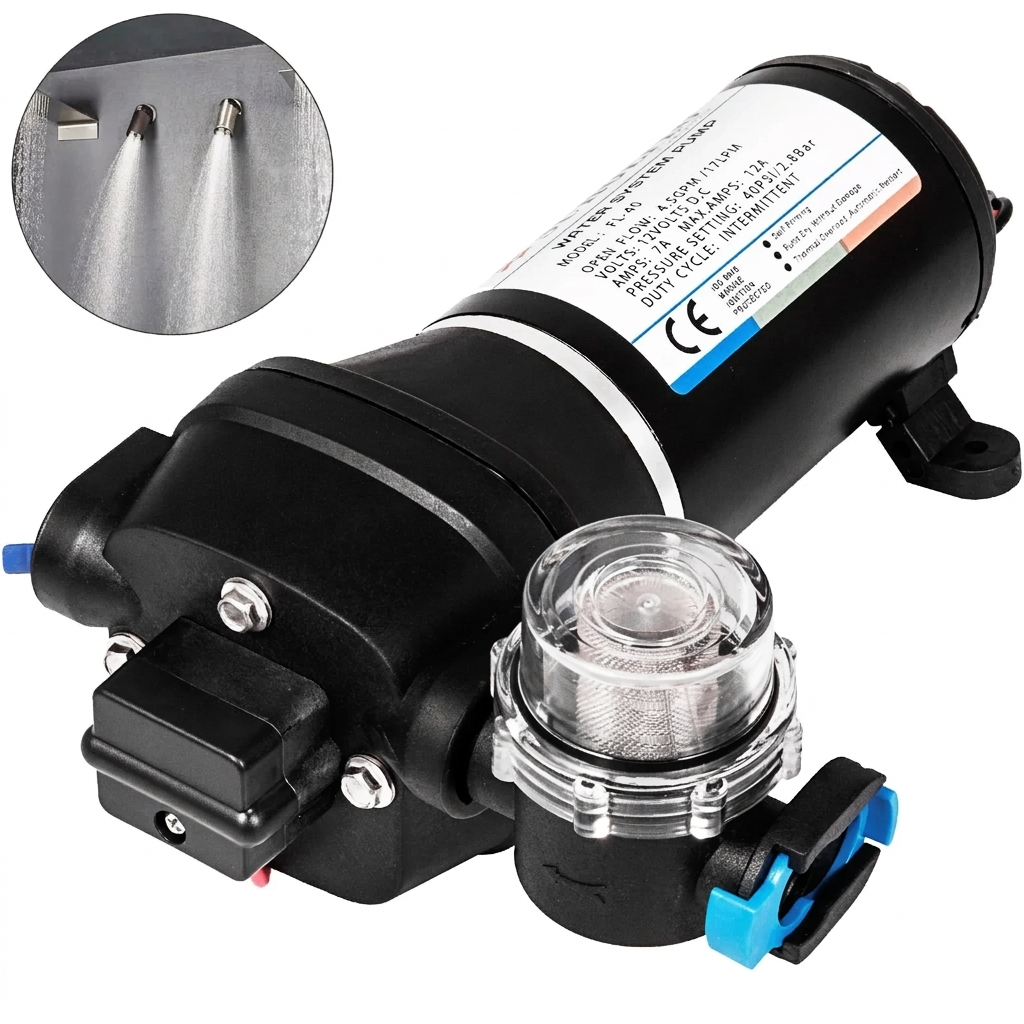 Pompa de Apa cu Diafragma 12V – Autoamorsanta, 17 L/min, Presiune 2.7 Bar