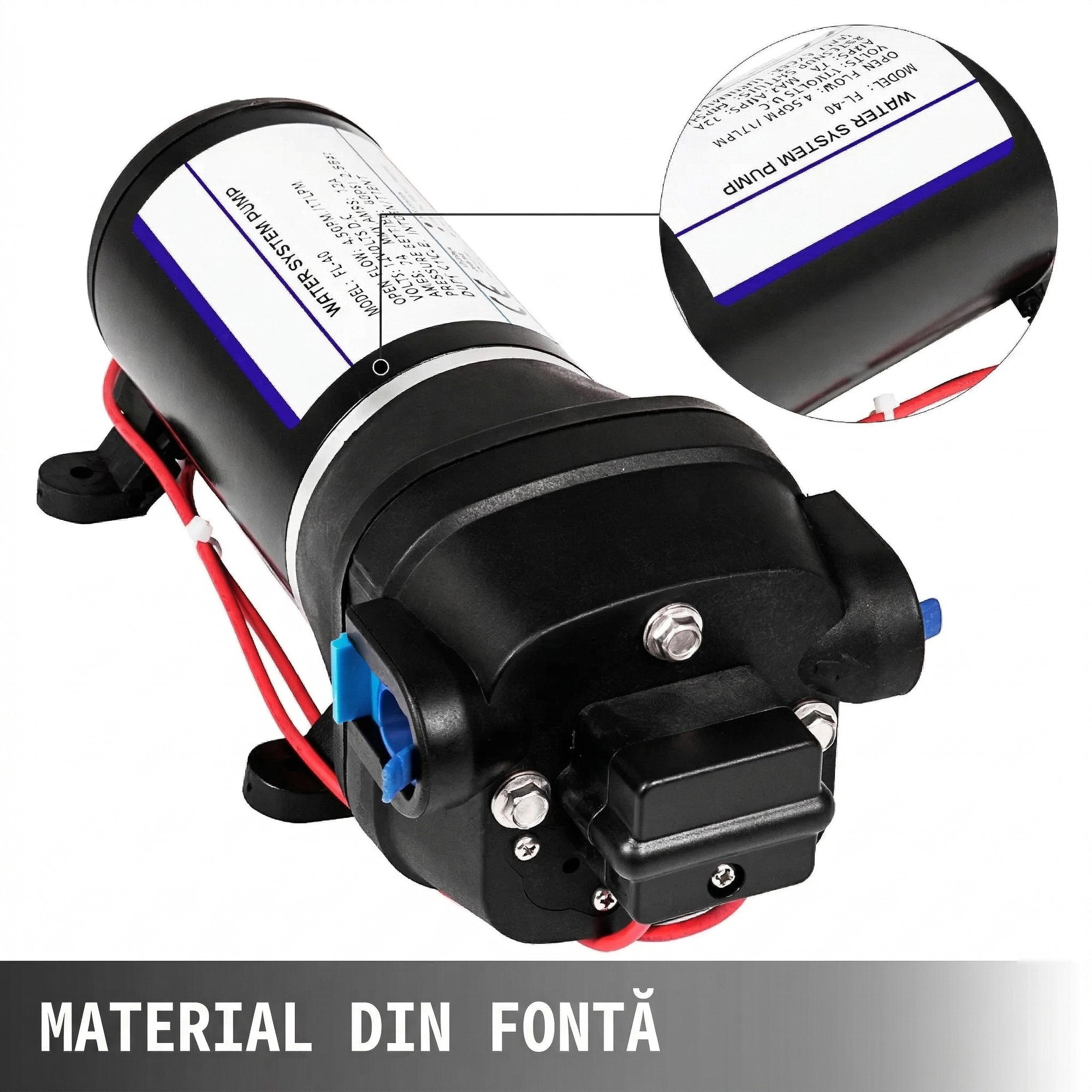 Pompa de Apa cu Diafragma 12V – Autoamorsanta, 17 L/min, Presiune 2.7 Bar