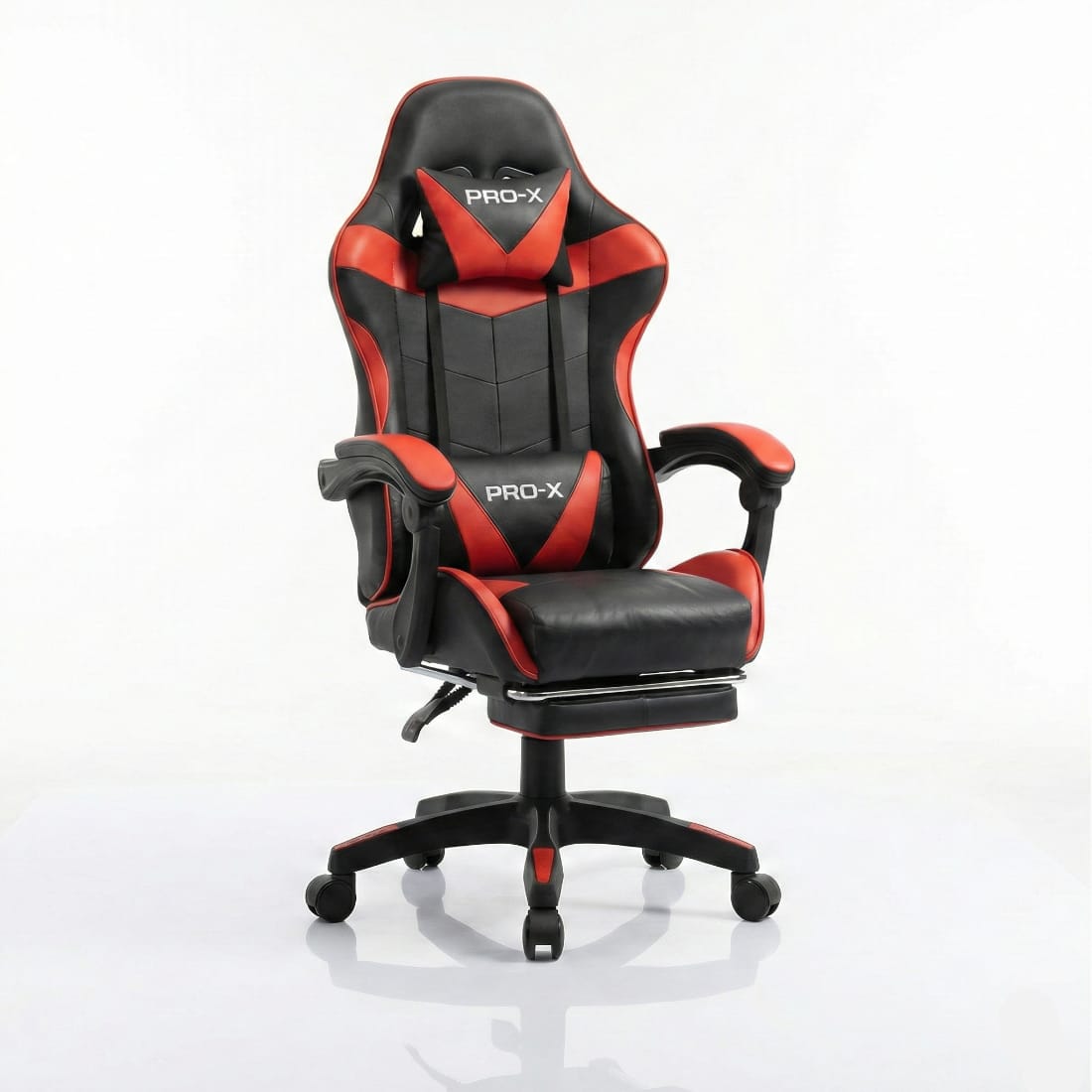 PRO-X COMFORT Scaun Gaming cu Suport pentru Picioare, Negru-Rosu
