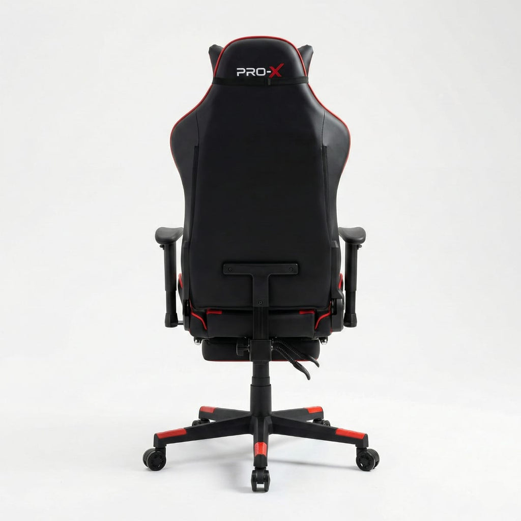 PRO-X COMFORT Scaun Gaming cu Suport pentru Picioare, Negru-Rosu