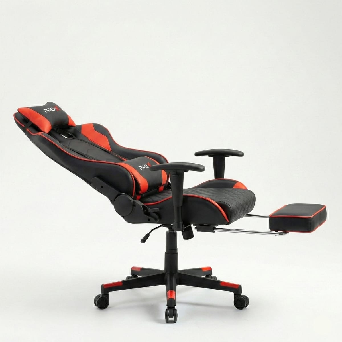 PRO-X COMFORT Scaun Gaming cu Suport pentru Picioare, Negru-Rosu
