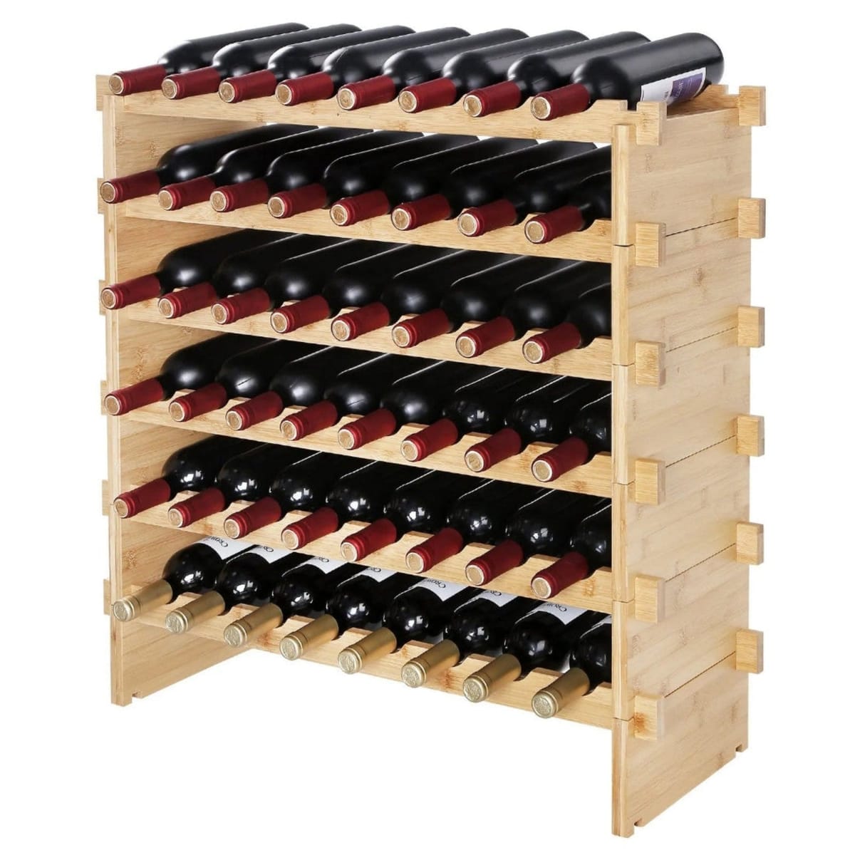 Raft de Vinuri Modular din Bambus, 48 Sticle, Design Elegant și Rezistență Superioară