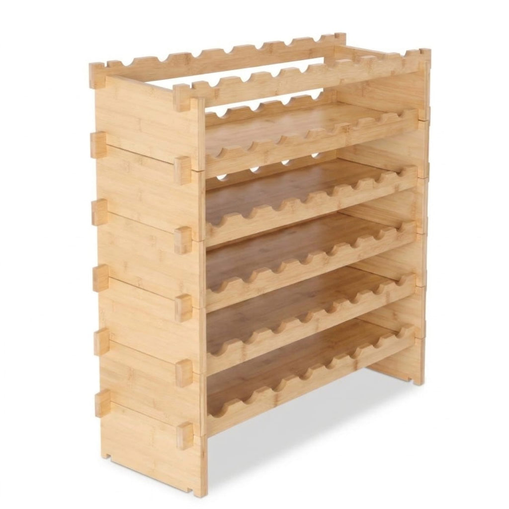 Raft de Vinuri Modular din Bambus, 48 Sticle, Design Elegant și Rezistență Superioară
