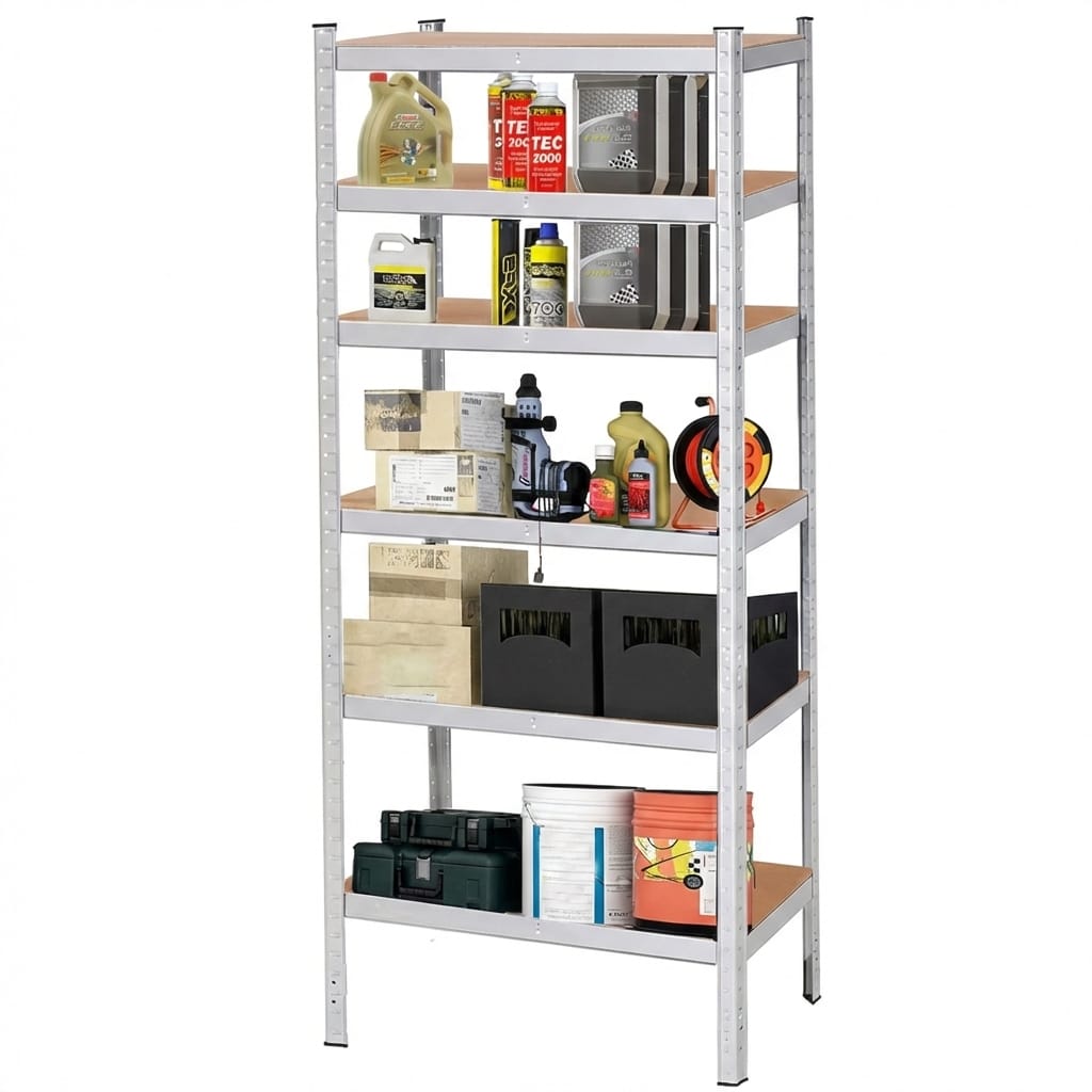 Raft metalic reglabil cu 5 polițe MDF, 180x90x40 cm, 875 kg, reglabil