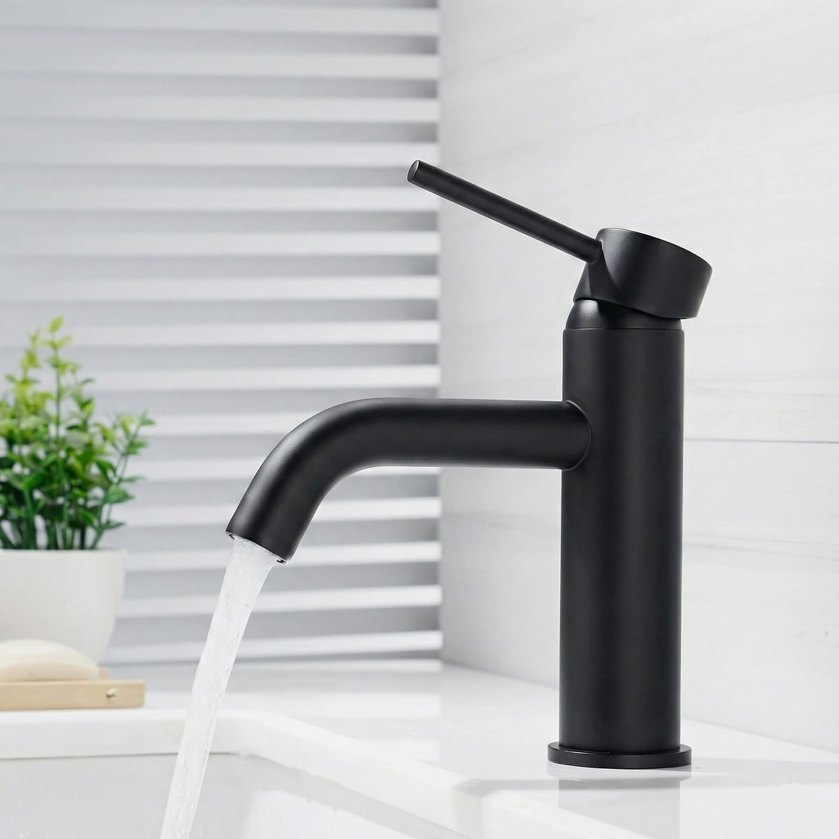 Robinet Lavoar Negru mat black low, montaj pe blat, design modern, înaltime joasa