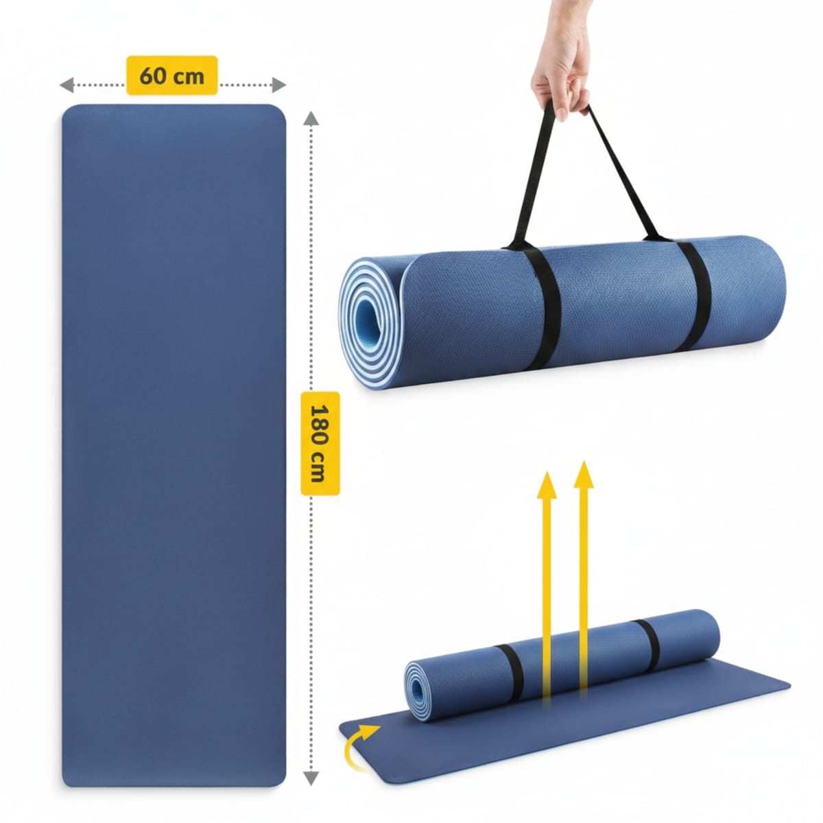 Saltea fitness TPE anti-alunecare, Albastru