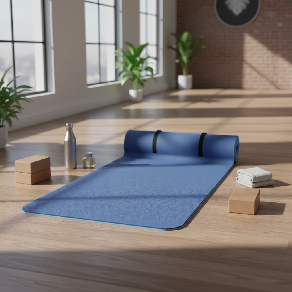 Saltea fitness TPE anti-alunecare, Albastru