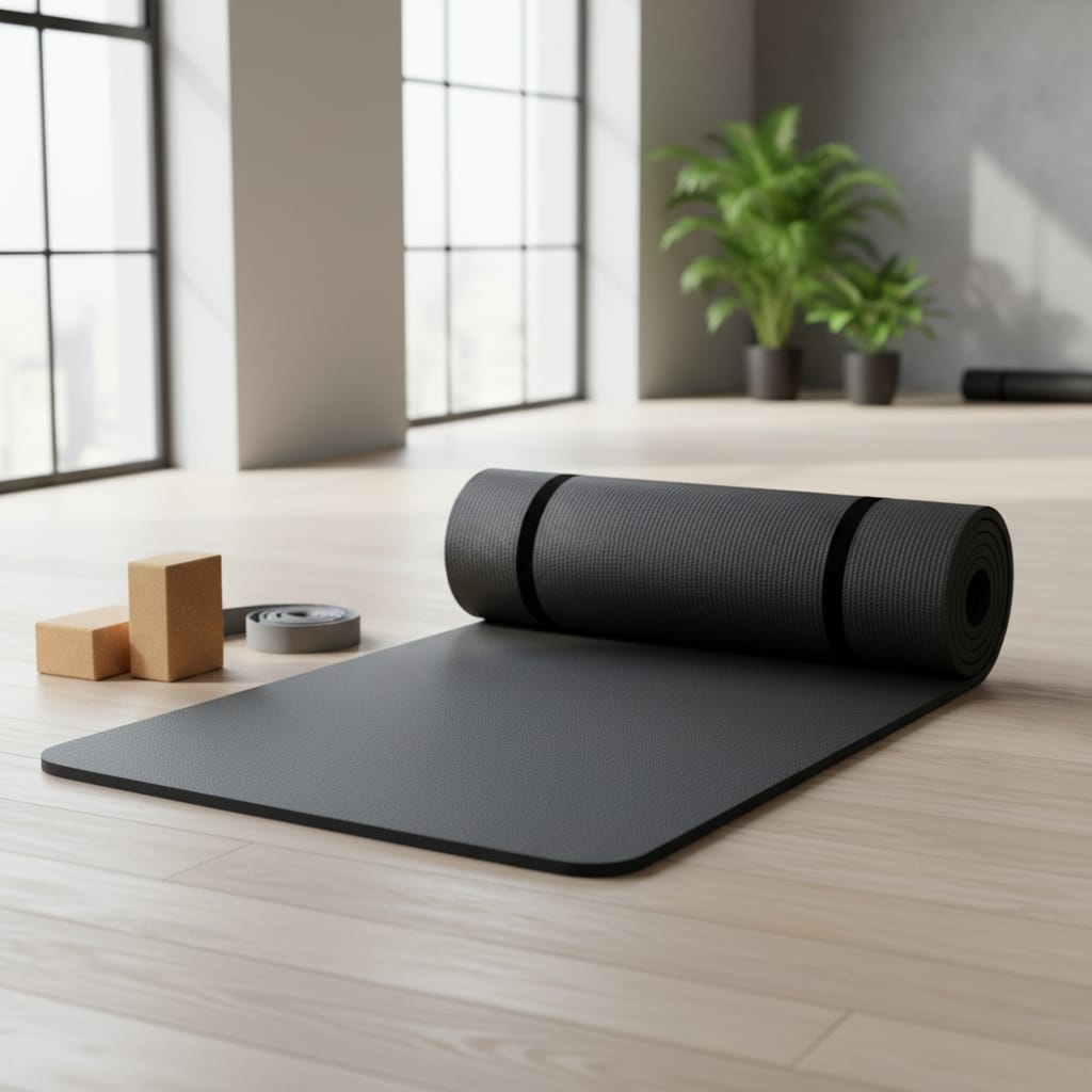 Saltea Fitness NBR 1.5 cm, Antiderapantă, Neagră, Versatilă pentru Exerciții Multiple