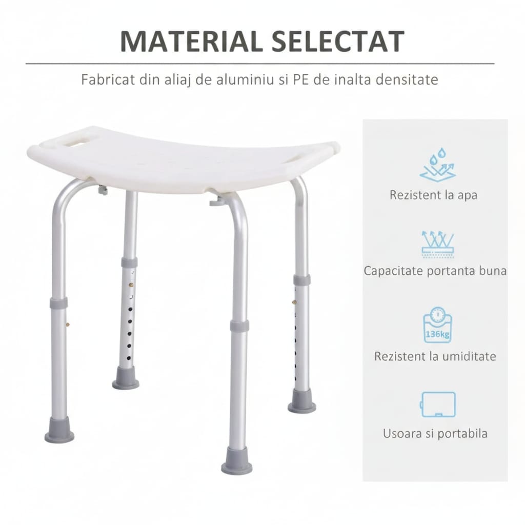 Scaun dus antialunecare reglabil 50x36x39.5–56.5 cm