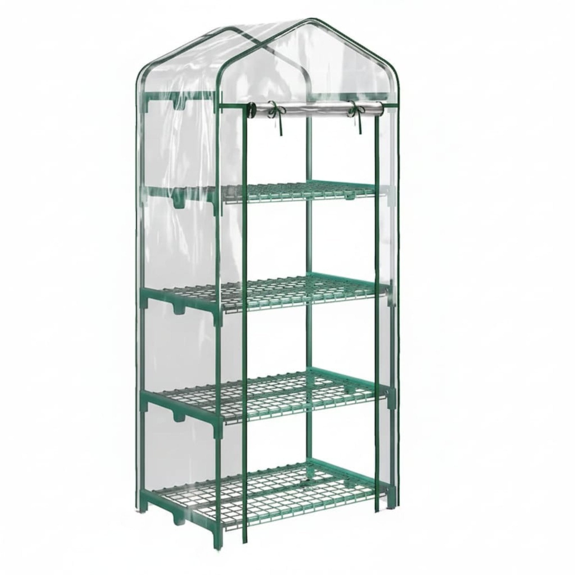 Sera verticala pentru plante cu rastel cu 4 rafturi, structura din otel si PVC alb, pentru balcon si terasa, 69x50x165 cm