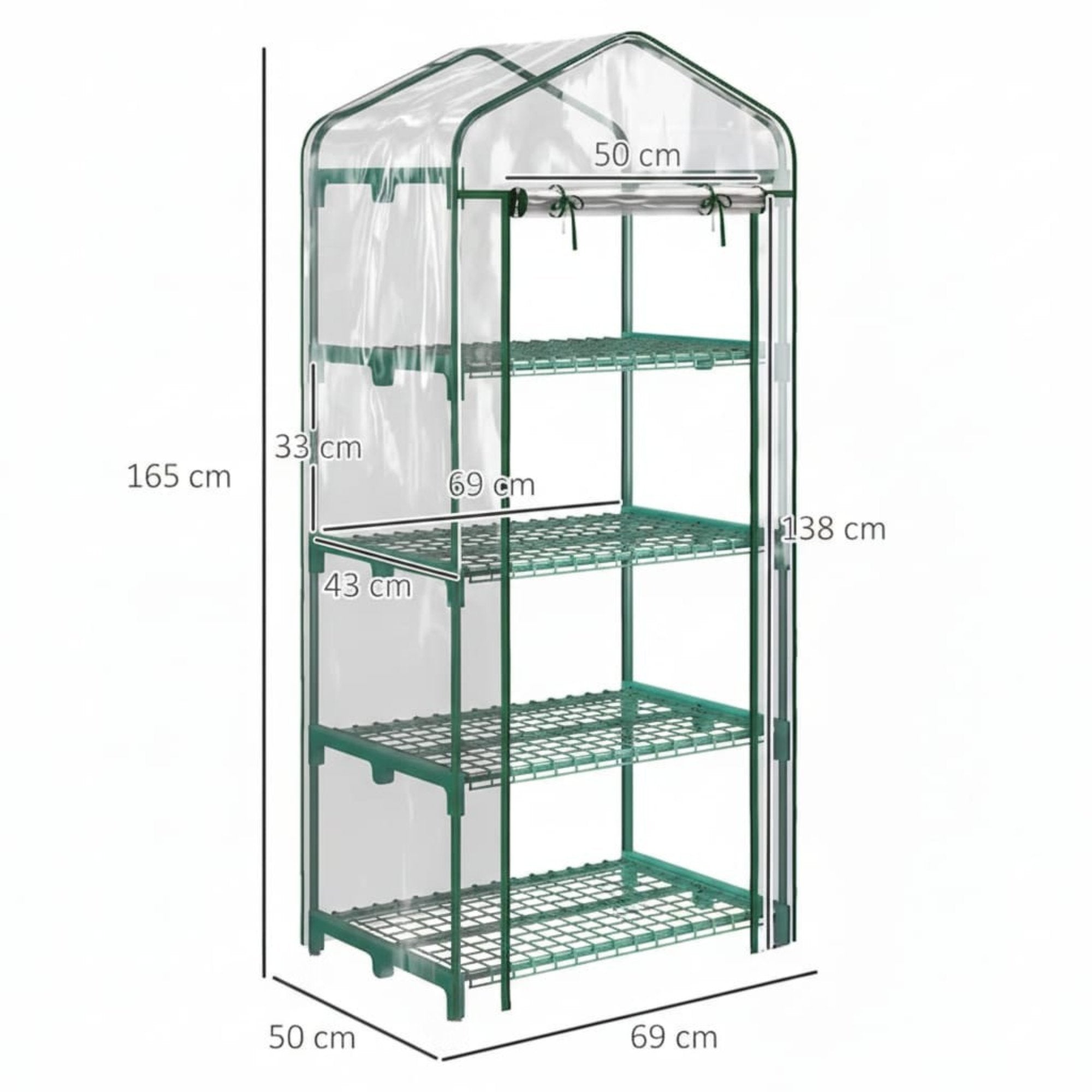 Sera verticala pentru plante cu rastel cu 4 rafturi, structura din otel si PVC alb, pentru balcon si terasa, 69x50x165 cm