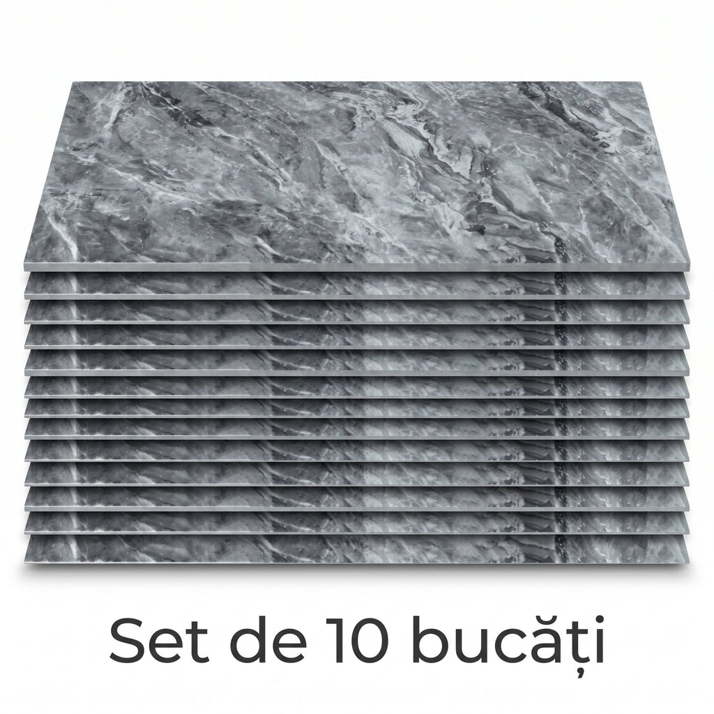 Set 10 Placi Autoadezive Imitatie Marmura pentru Baie si Bucatarie, 30x60 cm, 2mm