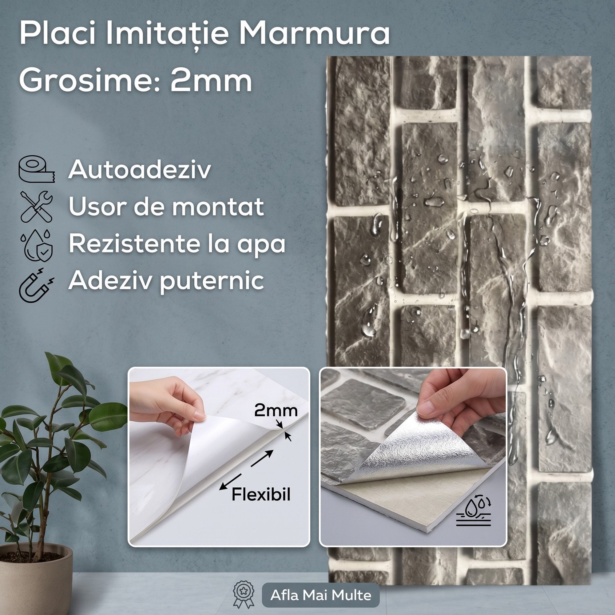 Set 10 Placi PVC Imitatie Marmura Perete, 2mm
