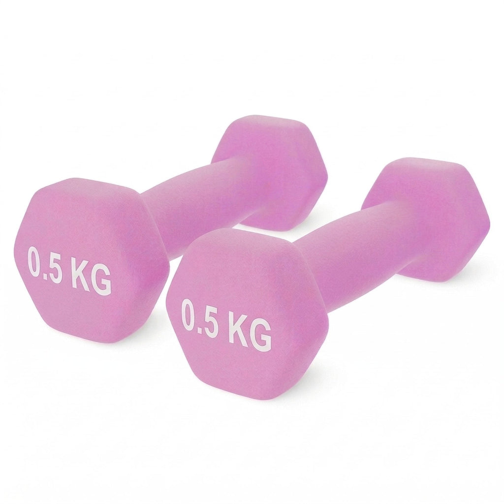 Set 2 Gantere Fitness din Fonta si Vinil, 2 x 0,5 kg, Roz