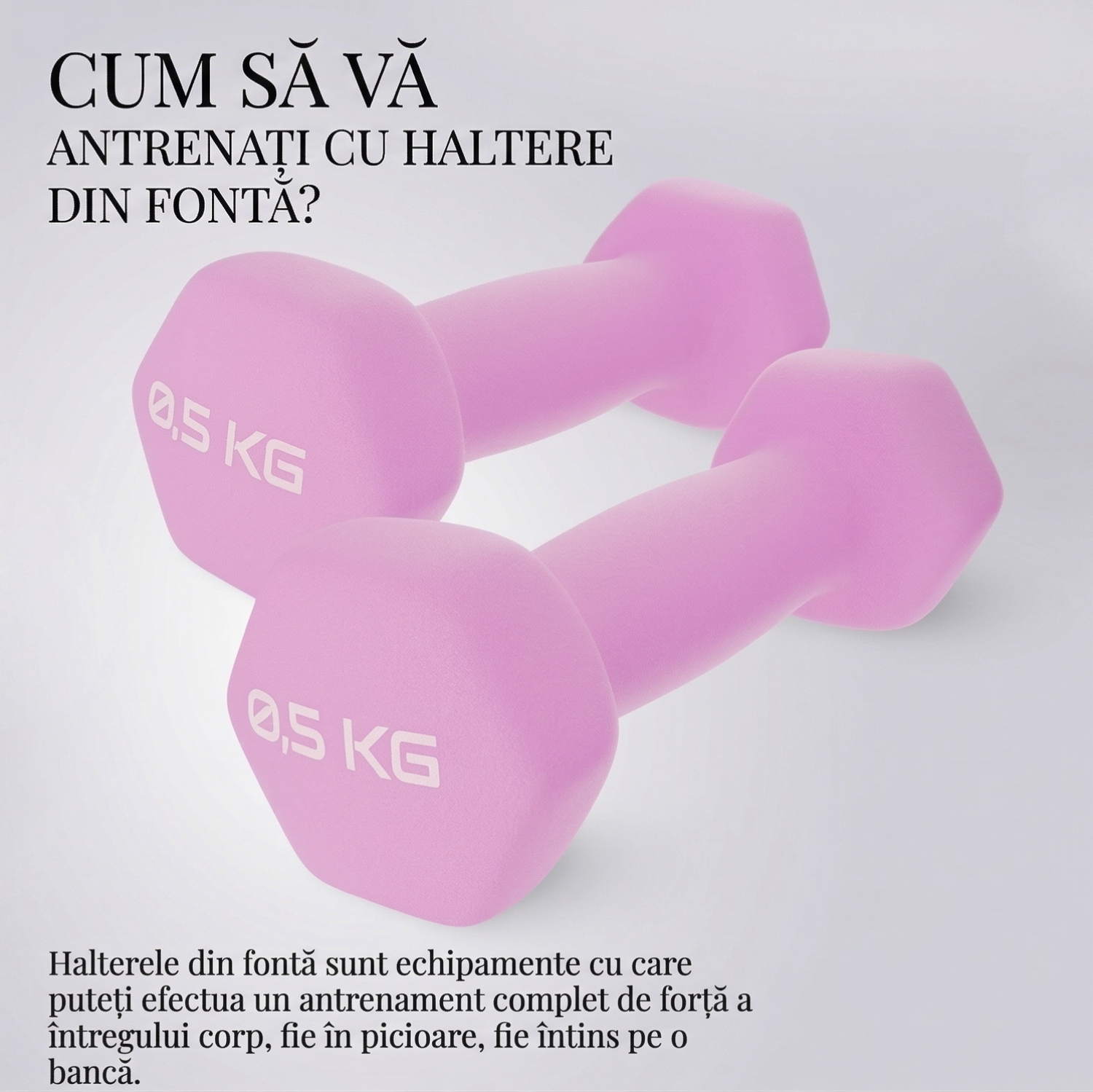 Set 2 Gantere Fitness din Fonta si Vinil, 2 x 0,5 kg, Roz