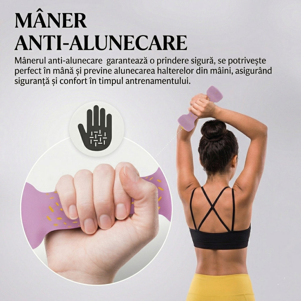 Set 2 Gantere Fitness din Fonta si Vinil, 2 x 0,5 kg, Roz